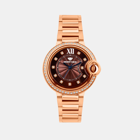 Women Quartz Brown Dial Analog Metal Watch 4510B-M3306
