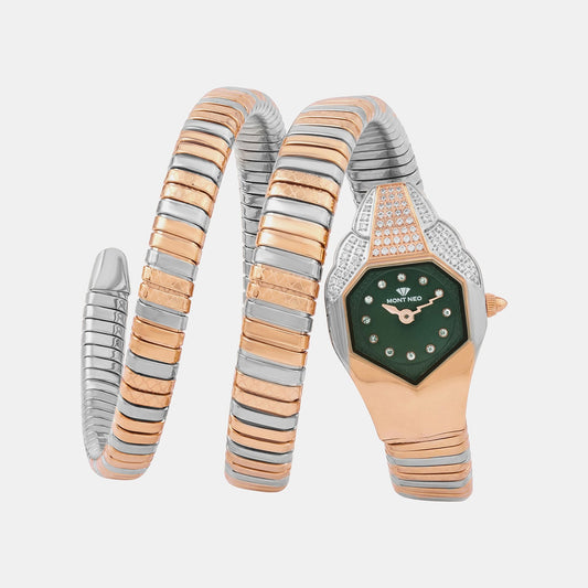 Women Quartz Green Dial Analog Stainless Steel Watch 4514B-M1314