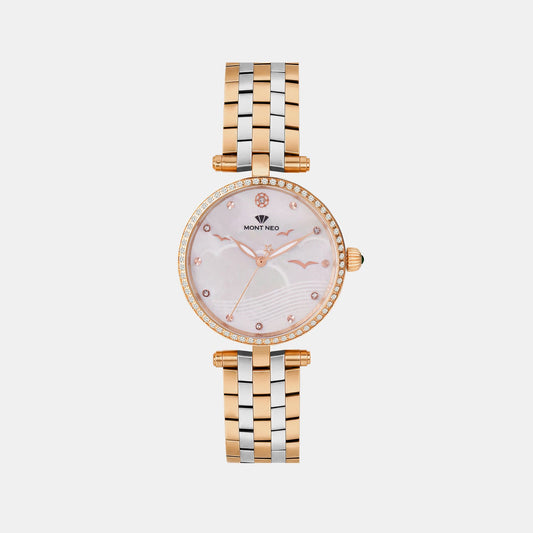 Women Quartz White Dial Analog Metal Watch 4518T-M1303