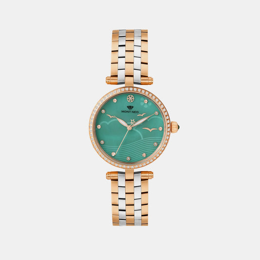 Women Quartz Green Dial Analog Metal Watch 4518T-M1317