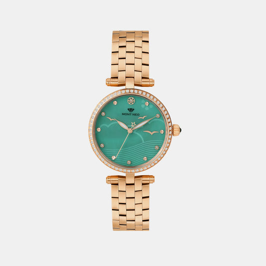 Women Quartz Green Dial Analog Metal Watch 4518T-M3317