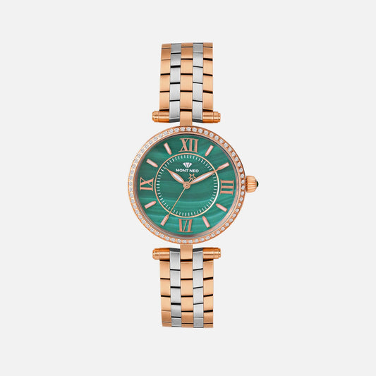 Women Quartz Green Dial Analog Metal Watch 4519T-M1314
