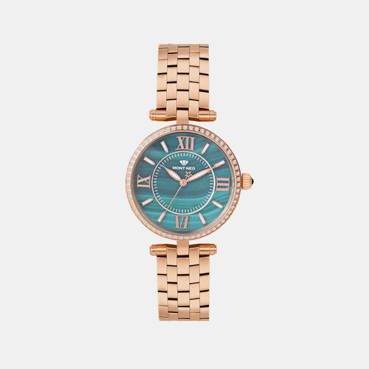 Women Quartz Green Dial Analog Metal Watch 4519T-M3314