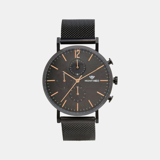 Men Quartz Black Dial Chronograph Mesh Watch 7004M-B4404