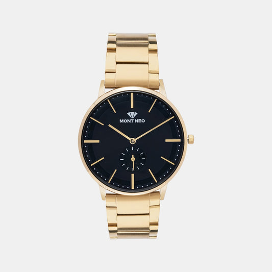 Men Quartz Black Dial Analog Stainless Steel Watch 7009E-M2204