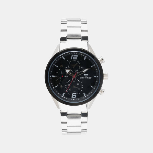 Men Quartz Black Dial Chronograph Stainless Steel Watch 7012C-M1404