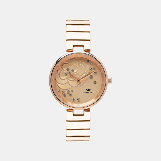 Women Quartz Pink Dial Analog Stainless Steel Watch 7504B-M3307