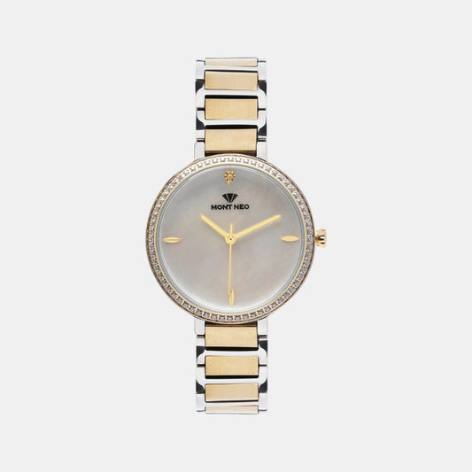 Women Quartz Silver Dial Analog Stainless Steel Watch 7507T-M2201