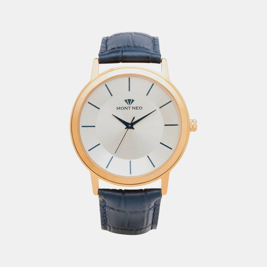 Men Quartz Silver Dial Analog Leather Watch 8003T-L3303