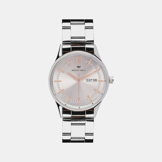 Men Quartz Silver Dial Analog Stainless Steel Watch 8007T-M1103