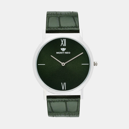 Men Quartz Analog Green Dial Leather Watch 8011B-L1114