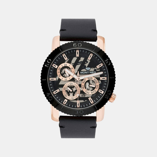 Men Quartz Black Dial Chronograph Leather Watch 8017M-L3404