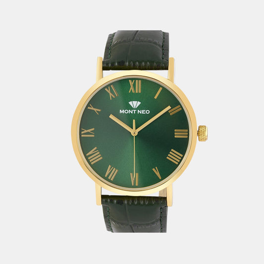 Men Quartz Green Dial Analog Leather Watch 8020T-L2214