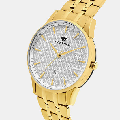 Men Quartz Silver Dial Analog Stainless Steel Watch 8501E-M2202