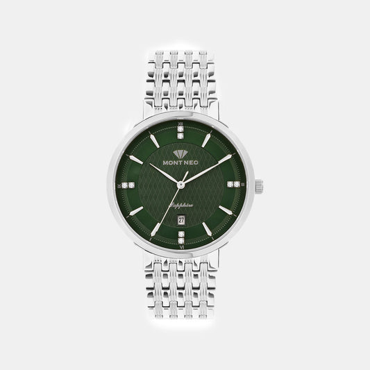 Men Quartz Green Dial Analog Metal Watch 8502E-M1114
