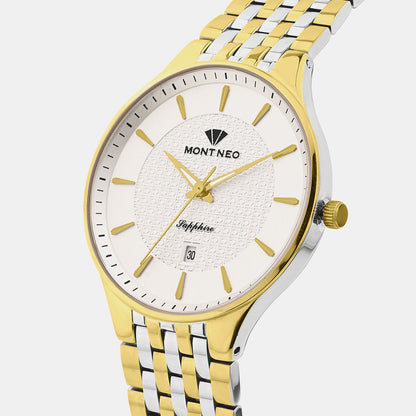 Men Quartz Cream Dial Analog Metal Watch 8503E-M1303