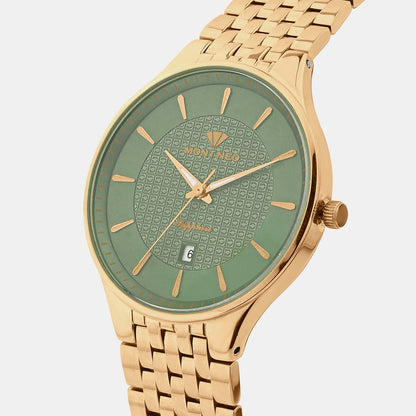 Men Quartz Green Dial Analog Metal Watch 8503E-M3314