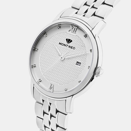 Men Quartz Silver Dial Analog Stainless Steel Watch 8504E-M1103