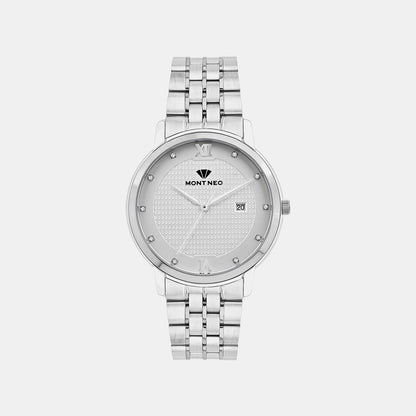 Men Quartz Silver Dial Analog Stainless Steel Watch 8504E-M1103