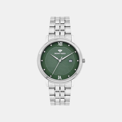Men Quartz Green Dial Analog Metal Watch 8504E-M1114