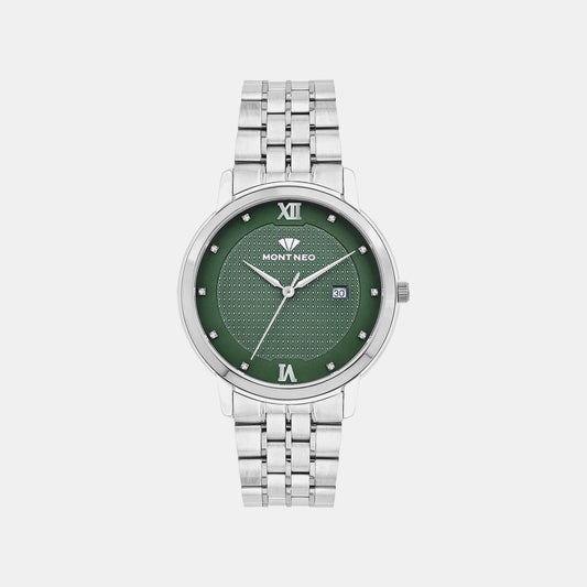 Men Quartz Green Dial Analog Metal Watch 8504E-M1114