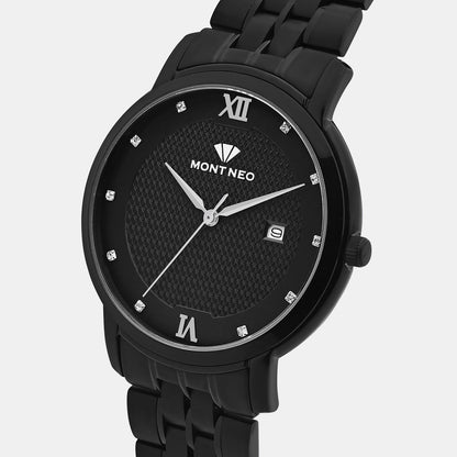 Men Quartz Black Dial Analog Metal Watch 8504E-M4404