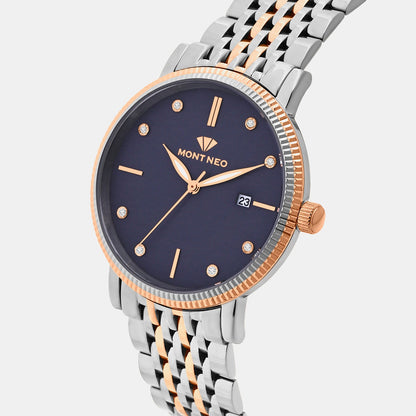 Men Quartz Blue Dial Analog Stainless Steel Watch 8506E-M1305