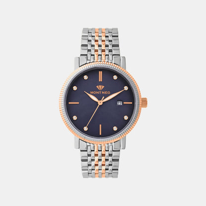 Men Quartz Blue Dial Analog Stainless Steel Watch 8506E-M1305