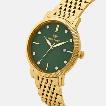 Men Quartz Green Dial Analog Stainless Steel Watch 8506E-M2214