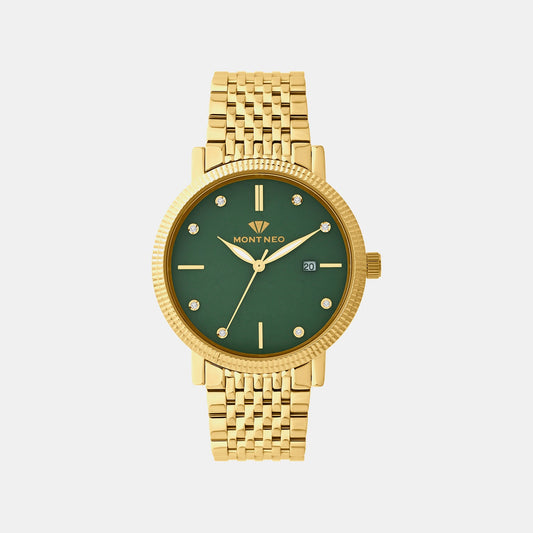 Men Quartz Green Dial Analog Stainless Steel Watch 8506E-M2214