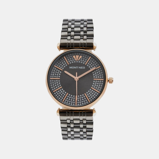 Women Quartz Black Dial Analog Stainless Steel Watch 9001T-M3316