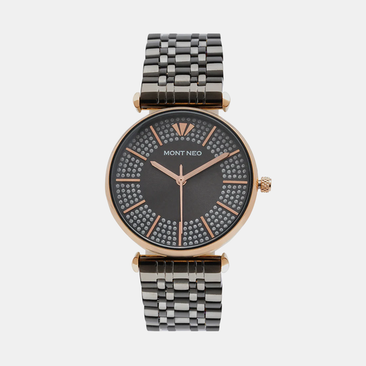 Women Quartz Black Dial Analog Stainless Steel Watch 9001T-M4404