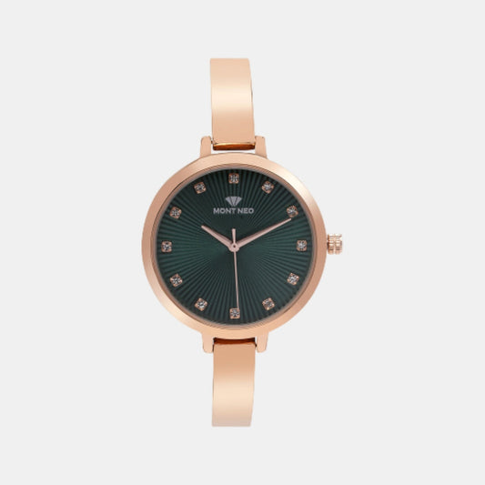 Women Quartz Green Dial Analog Stainless Steel Watch 9004T-M3314