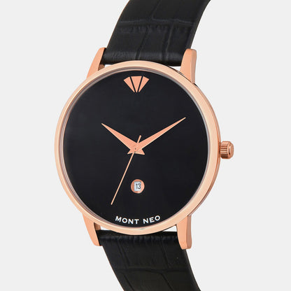 Men Quartz Black Dial Analog Leather Watch G1034E-L3304