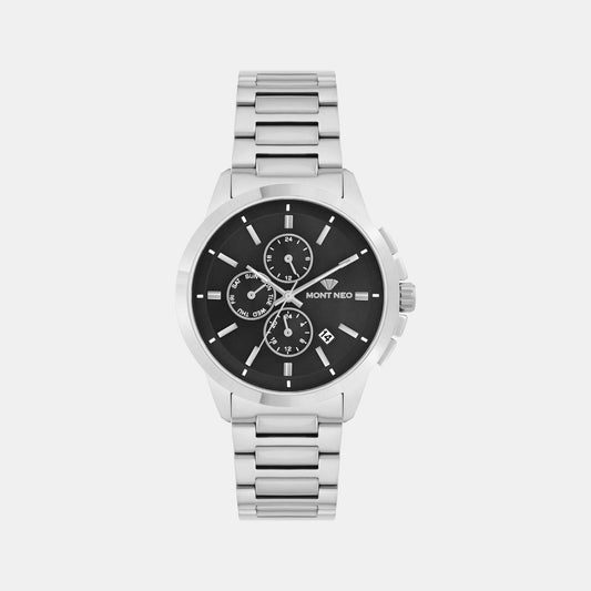 Men Quartz Black Dial Analog Stainless Steel Watch G1051M-M1104