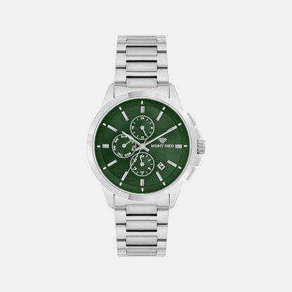 Men Quartz Green Dial Multi-Function Stainless Steel Watch G1051M-M1114