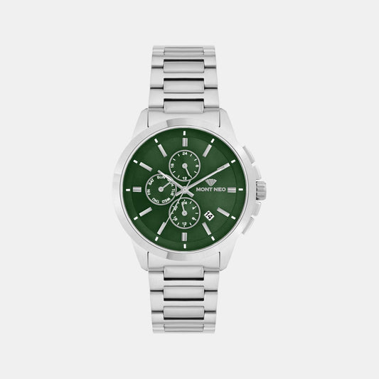 Men Quartz Green Dial Multi-Function Stainless Steel Watch G1051M-M1114