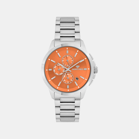 Men Quartz Orange Dial Analog Stainless Steel Watch G1051M-M1119