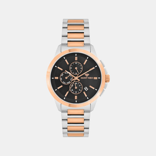 Men Quartz Black Dial Analog Stainless Steel Watch G1051M-M1304