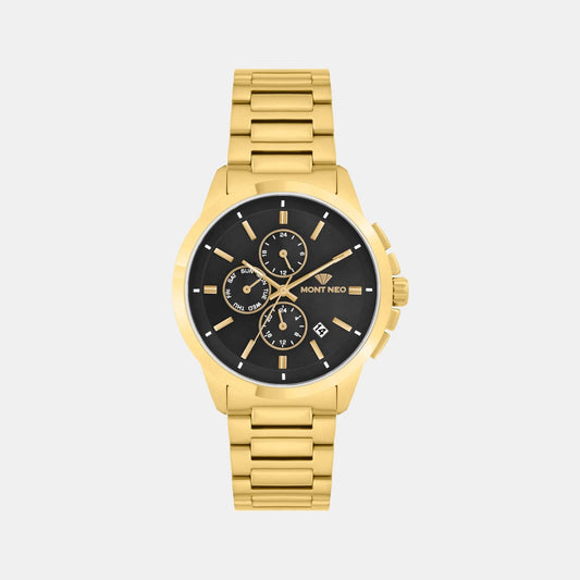 Men Quartz Black Dial Analog Stainless Steel Watch G1051M-M2204