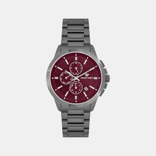 Men Quartz Red Dial Analog Stainless Steel Watch G1051M-M8812