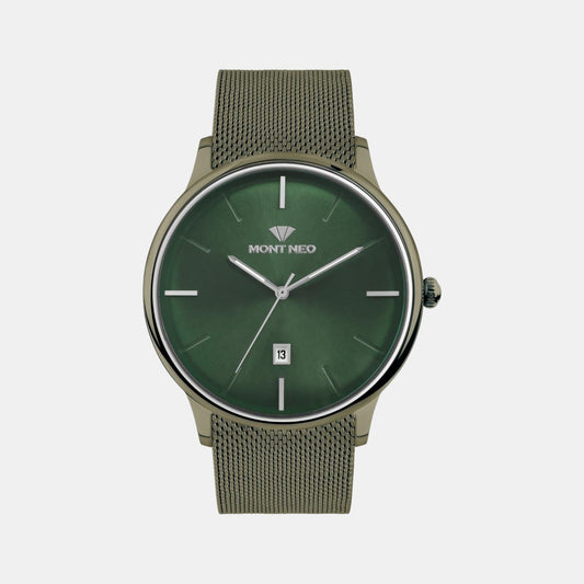 Men Quartz Green Dial Analog Stainless Steel Watch G1052E-B101014