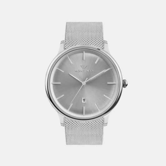 Men Quartz Silver Dial Analog Mesh Watch G1052E-B1103