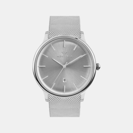 Men Quartz Silver Dial Analog Stainless Steel Watch G1052E-B1103