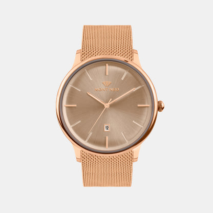 Men Quartz Rose Dial Analog Mesh Watch G1052E-B3307