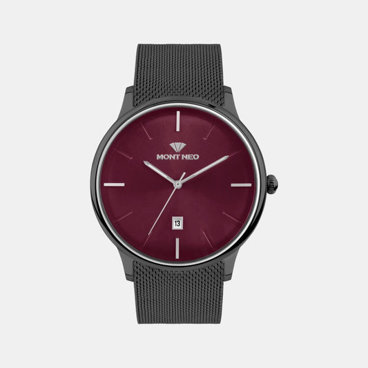 Men Quartz Red Dial Analog Stainless Steel Watch G1052E-B4412