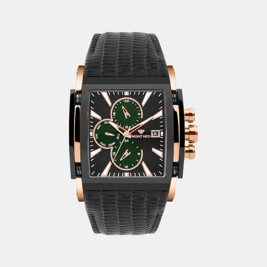 Men Quartz Black Dial Multi-Function Leather Watch G1057M-L3404