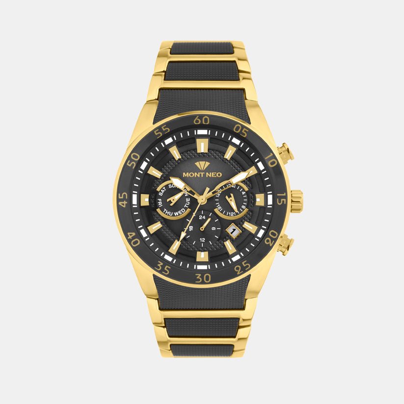 Men Quartz Black Dial Multi-Function Metal Watch G1062M-M2404