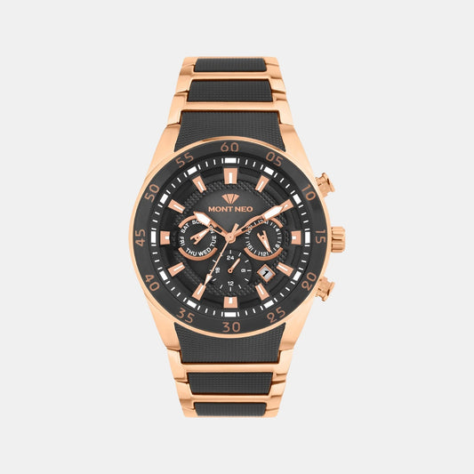 Men Quartz Black Dial Multi-Function Metal Watch G1062M-M3404
