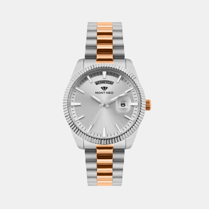 Men Quartz Silver Dial Analog Stainless Steel Watch G3505D-M1303